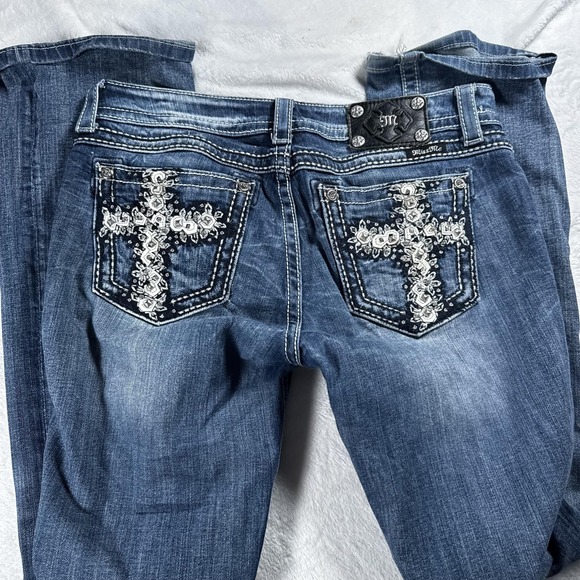 Miss Me Denim - Miss Me Jeans Womens 30 Bootcut Blue Denim JP5809B4 Cross Embroidered Rhinestone